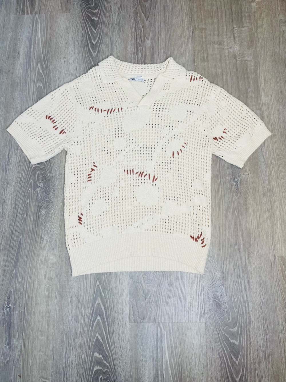Zara Cream Crochet Polo Top